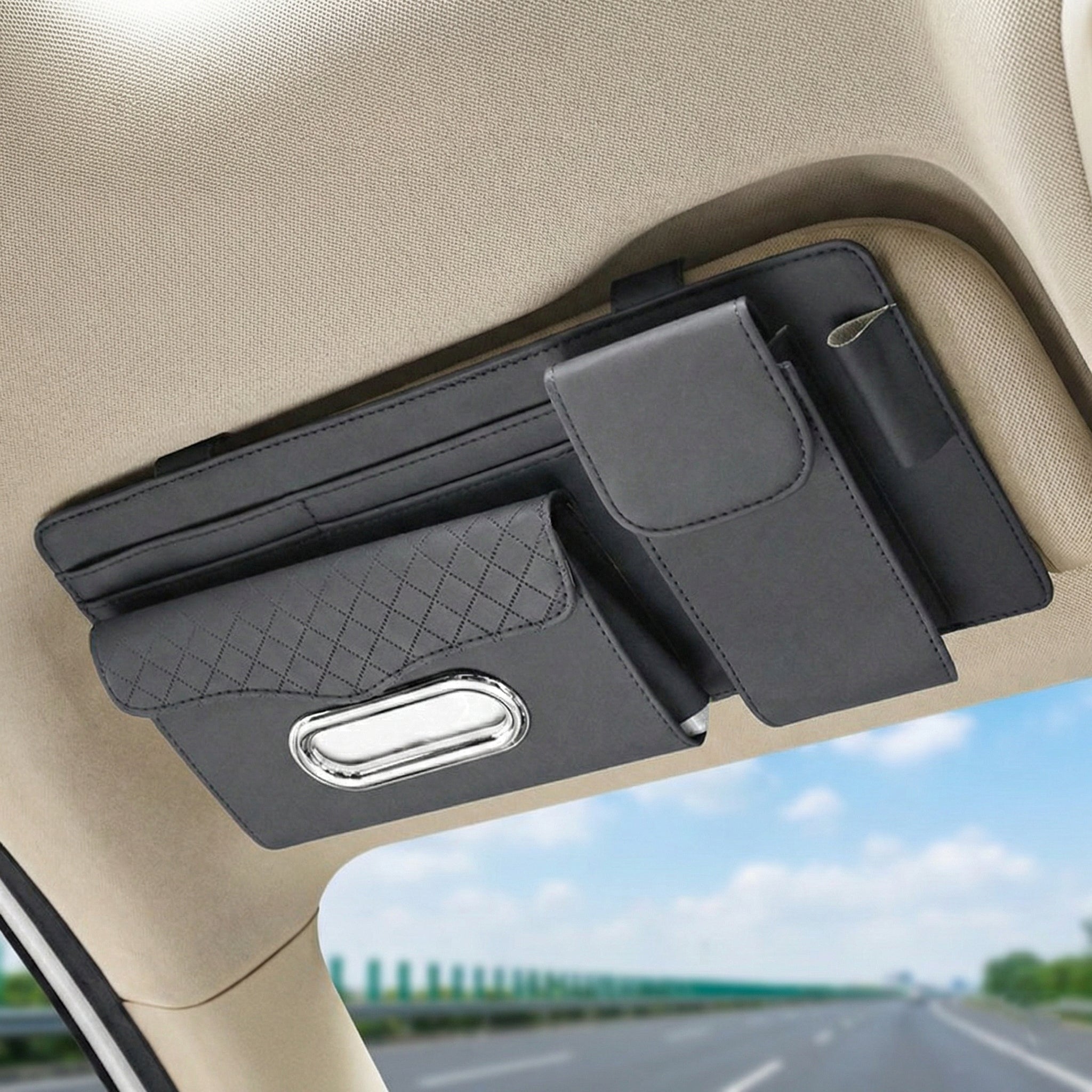 Car Visor Tissue Box with Glasses Clip